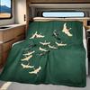 1pc. Dark Green Flying Crow Silhouette Minimal Print Flannel Blanket, Practical And Suitable for Year-Round Use, Ideal for Blankets, Spreads, Student