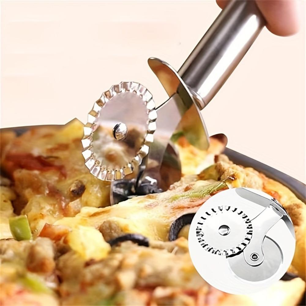 1 Stück Pizzaschneider mit Doppelrad, scharfer Pizzaschneider mit Doppelrad-Trommel, Hand-Pizzaschneider aus Edelstahl, für Bäckereien, Kuchen, Waffelteig und Kuchen