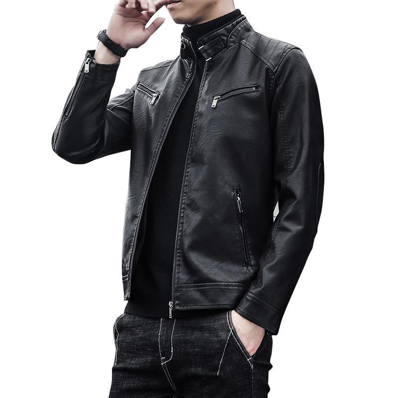 Men's Men's PU Leather Jacket Men's Trendy Youth Stand-up Collar Punk Men's Motorcycle Leather Jacket
