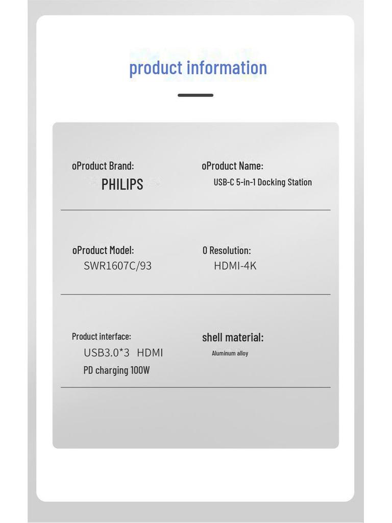 Philips Type-C Hub for Apple & Huawei: HDMI, Network, USB Expansion Dock
