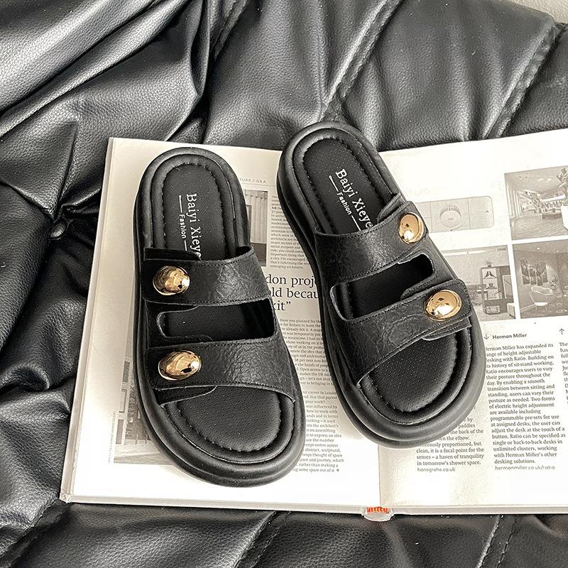 Thick-soled slippers for women's outer wear summer new high-end casual height increase with skirt one-word sandals