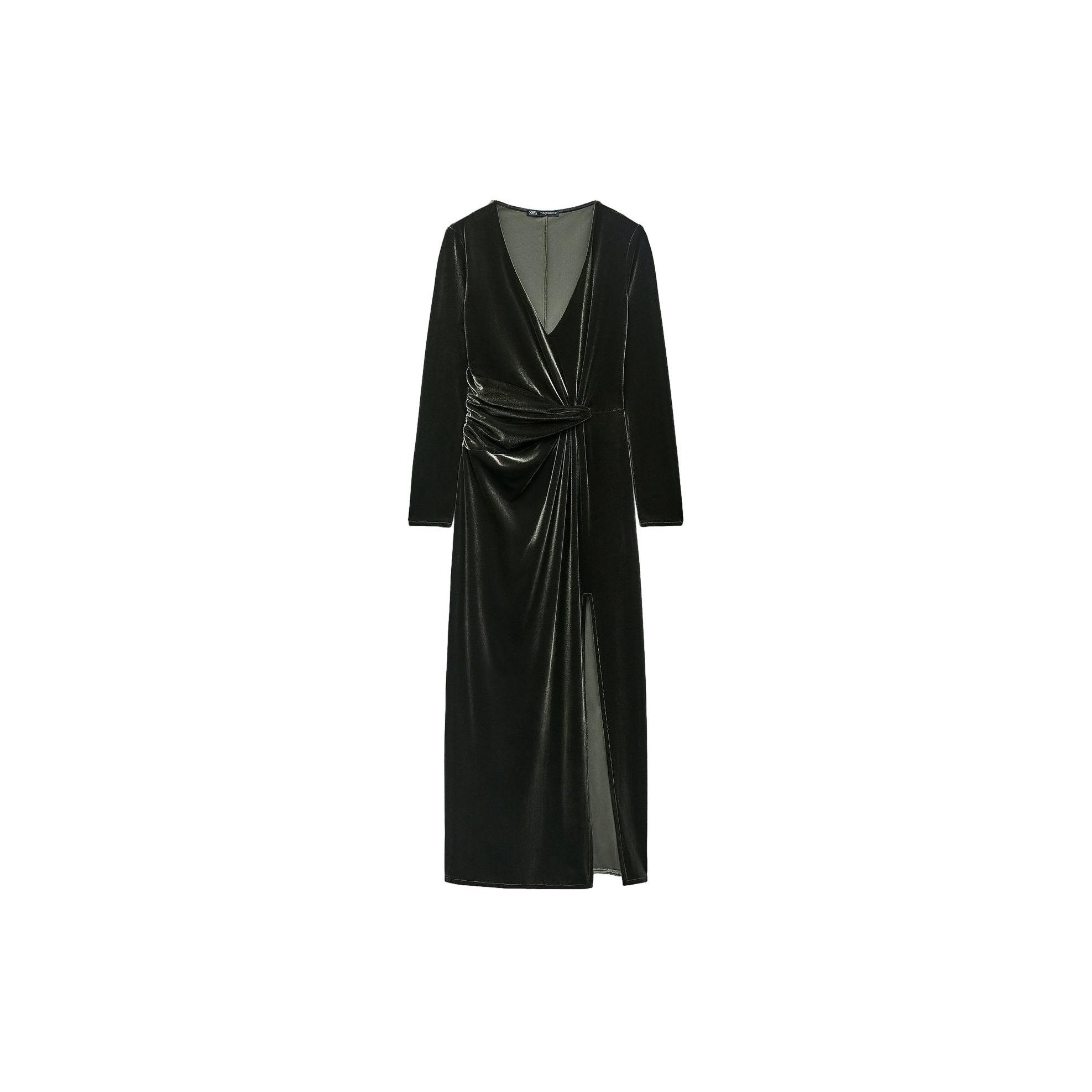 

Zara Simple Casual V-Neck Long Sleeve Dress Women dresses Dark-Khaki 8658887-507 M