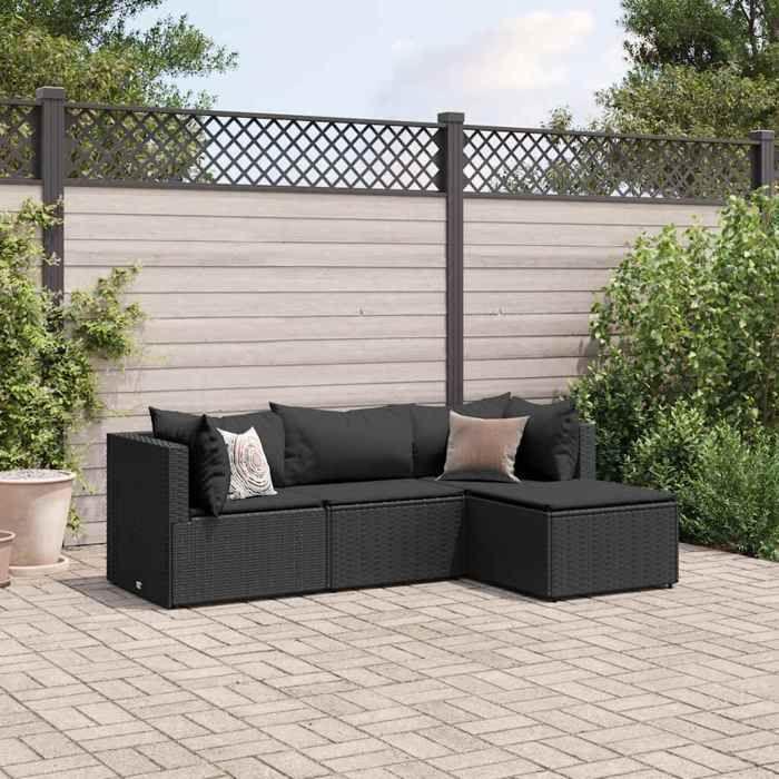 VidaXL Garden Lounge Set 4 Pcs with Cushions Black Wicker, Outdoor Sofa Set, Garden Corner Sofa, 3308051