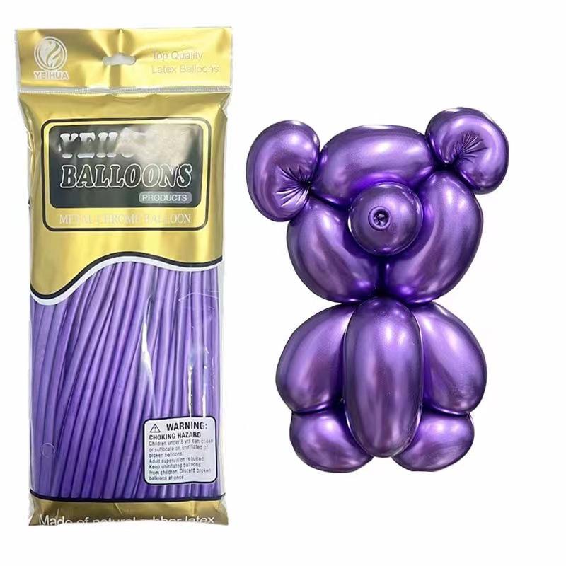 Metallic Latex 260 Animal Shape Balloons - Gold & Silver Chrome Colors, 1.8g Magic Long Strip