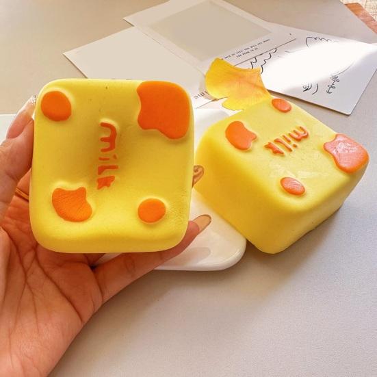 Simulation Milk Brick Squeeze Toy Stress Relief Milk Pudding Sensory Toy Simulated Food Pinch Fidget Toy Decompression