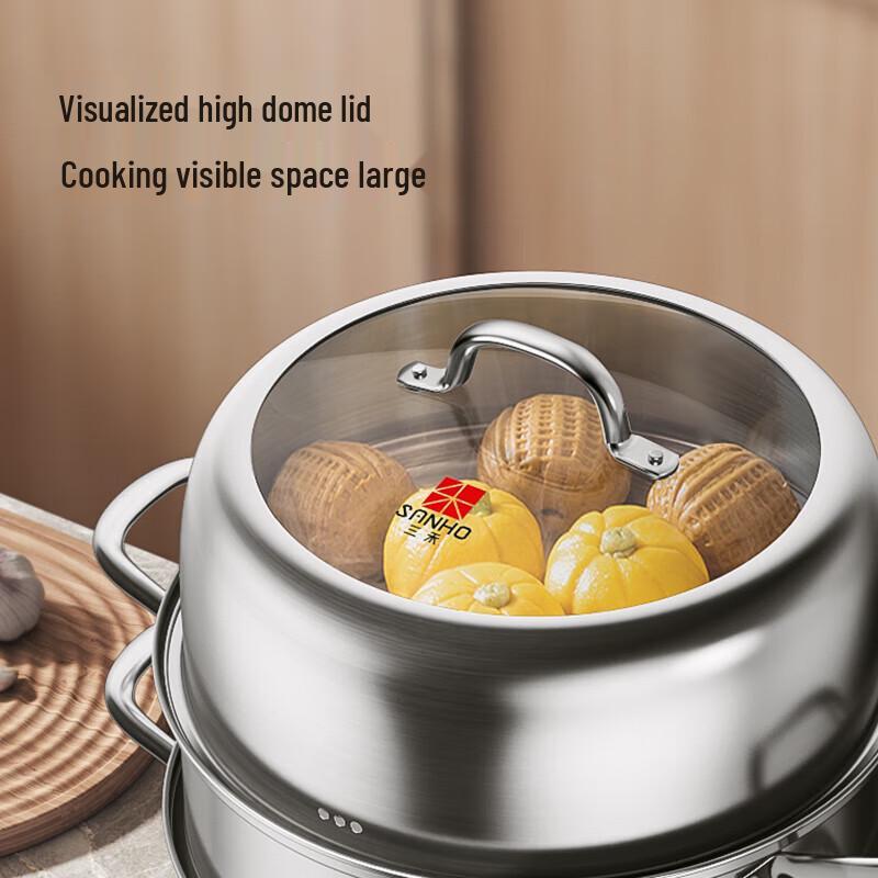 SANHO 304 Stainless Steel 3-Layer Steamer Soup Pot 28cm
