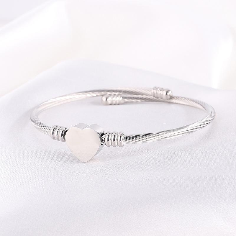 Titanium Steel Bracelet - Heart-shaped Steel Wire Cross Bead Beaded Open Bracelet for Women, Featuring Simple Design and Being A Niche Item.