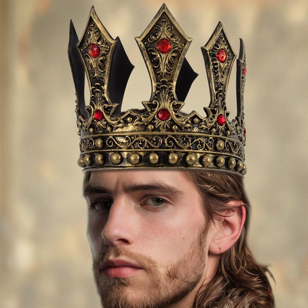 Zircon Metal Prince Tiara Medieval Style Halloween Costume Accessories King Crown Hair Ornaments