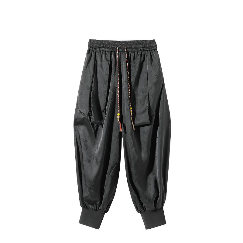 2025 Spring Men Pants Ice Silk Dark Flower Pants Summer Thin Fashion Men Lantern Pants Loose Casual Wide Leg Pants Kung Fu Men Trousers