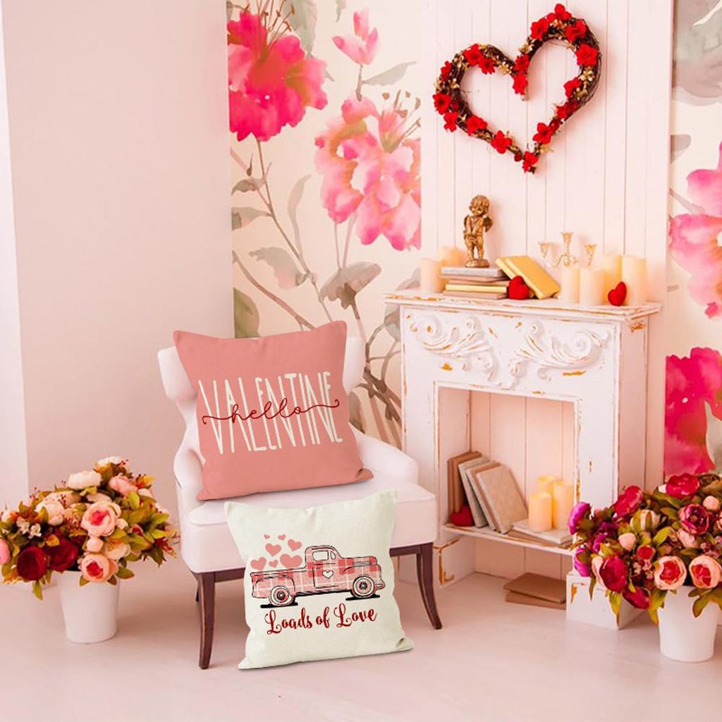 Valentine's Day Couple Love Sofa Pillow Cover Home Decoration Pillow Cover Linen Printed Cushion Cover
