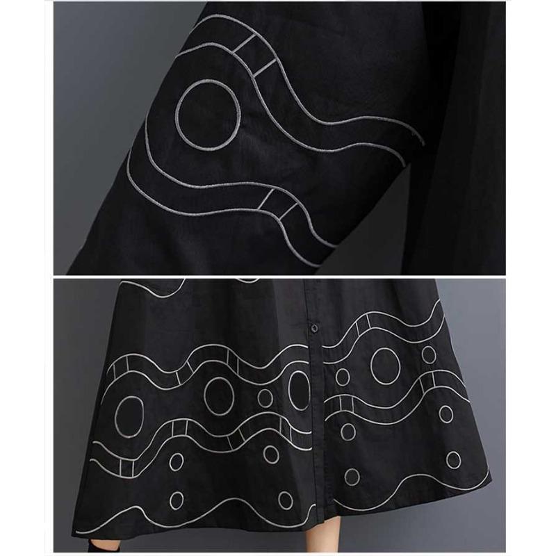 Lösa Plus Size Splicing Casual Enkla Broderier Söta Långärmade Klänningar