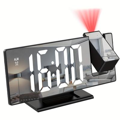 180° Adjustable LED Projection Alarm Clock,Temperature Display, USB Powered for Bedroom, Home Office, or Living Room,Alarm Clocks for Bedrooms
