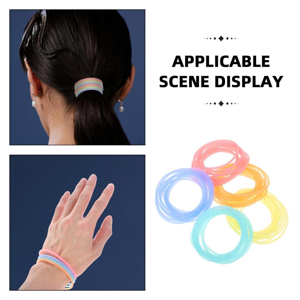 Healifty Silicone Jelly Bracelets, Elastic Hair Ties, Durable, Solid Color, Waterproof, Soft, for Parties and Sports, Pack of 50