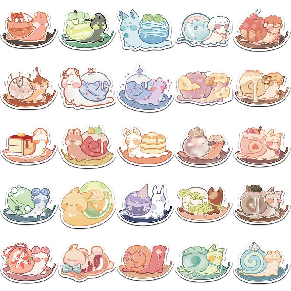 50 Cartoon Colorful Snail Doodle Stickers Trolley Box Water Cup Diary Waterproof DIY Stickers
