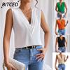 Women's Fashion Casual Solid Color Print Sleeveless V Neck Blouses & Shirts International Design