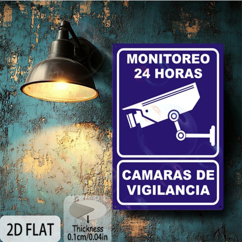 2D Flat Aluminum Sign 8x12 Sign "MONITOREO 24 HORAS" Durable Outdoor Aluminum Sign for Business And Parking Regulations
