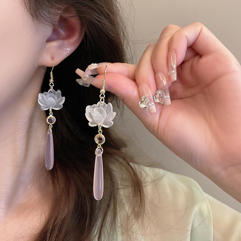 2025 High-End Lotus Drop Earrings: Chinese Hanfu-Inspired Jewelry for Women