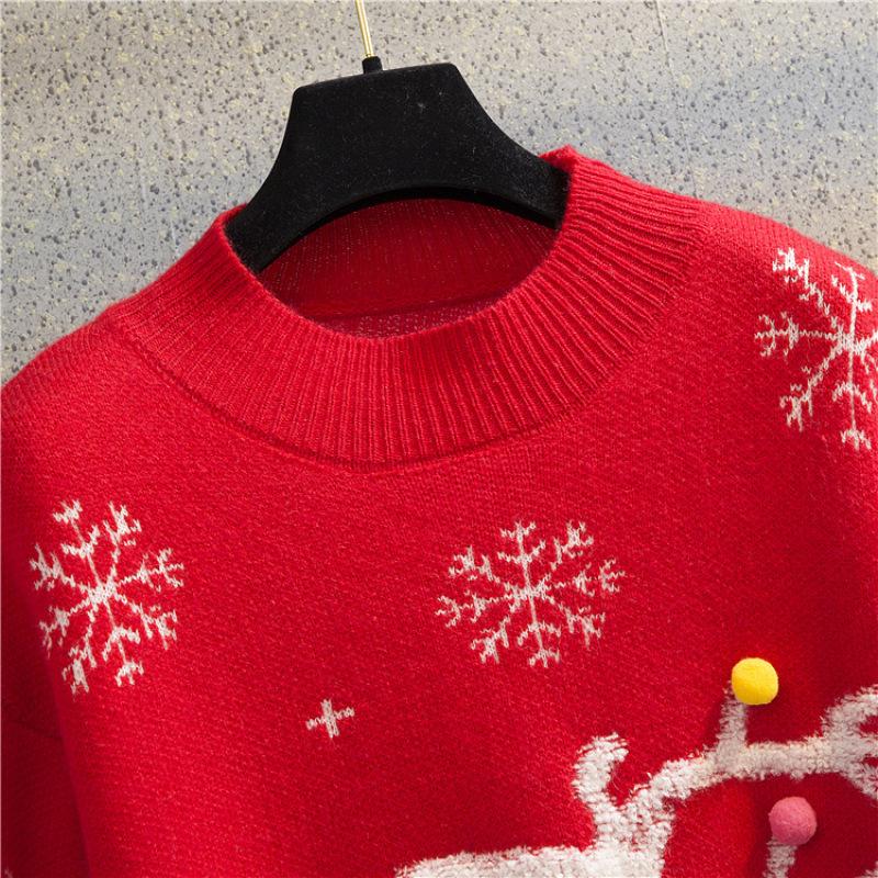 Christmas Sweater Women Christmas Deer Warm Knitted Long Sleeve Sweater Jumper Top Winter Autumn Pullovers