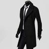 Long Trench Coat Double-breasted Solid Color Autumn Winter Windproof Thick Jacket for Daily Wear