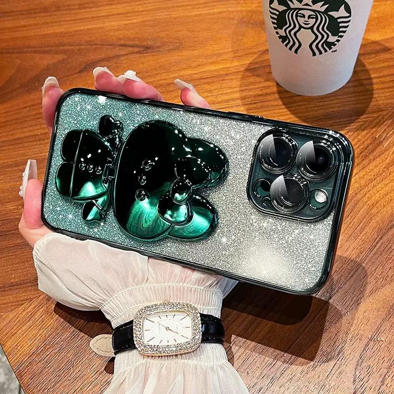 

Пленка для линз с градиентным гальваническим покрытием, подходит для чехла для мобильного телефона iPhone 16 Apple 15, кронштейн-косметическое зеркало с кроликом, мягкая крышка с полной защитой iPhone16Pro