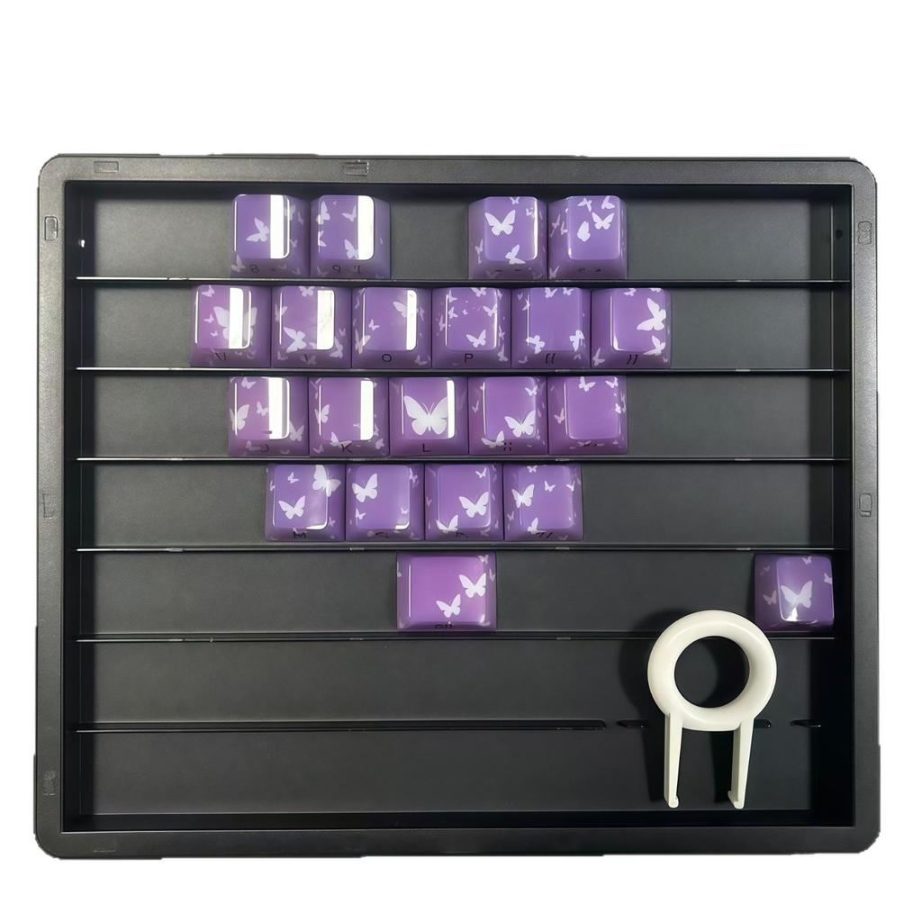 Lila Keramik Herz Graviertes Tastenkappen-Set - 21 Tasten, Sublimationsdruck, PBT-Material, Anpassbar