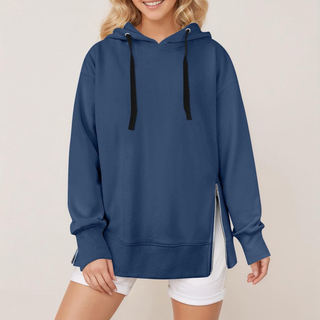 Women Oversized Hoodies Side Zipper Fleece Long Sweatshirts Lightweight Tunic Pullover
