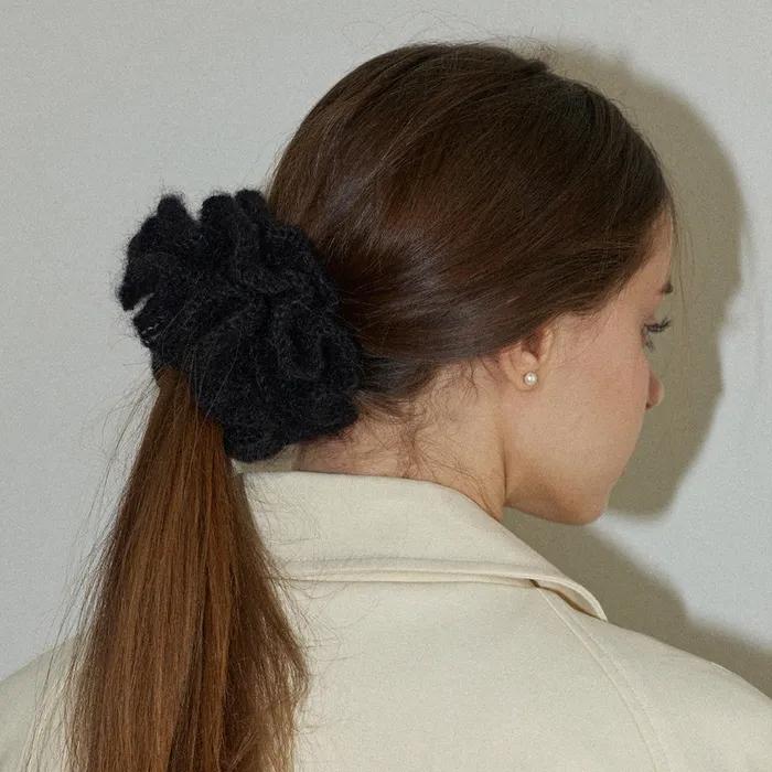 Camellia Handmade Crochet Mohair Knit Big Hair Scrunchie _ 4Color