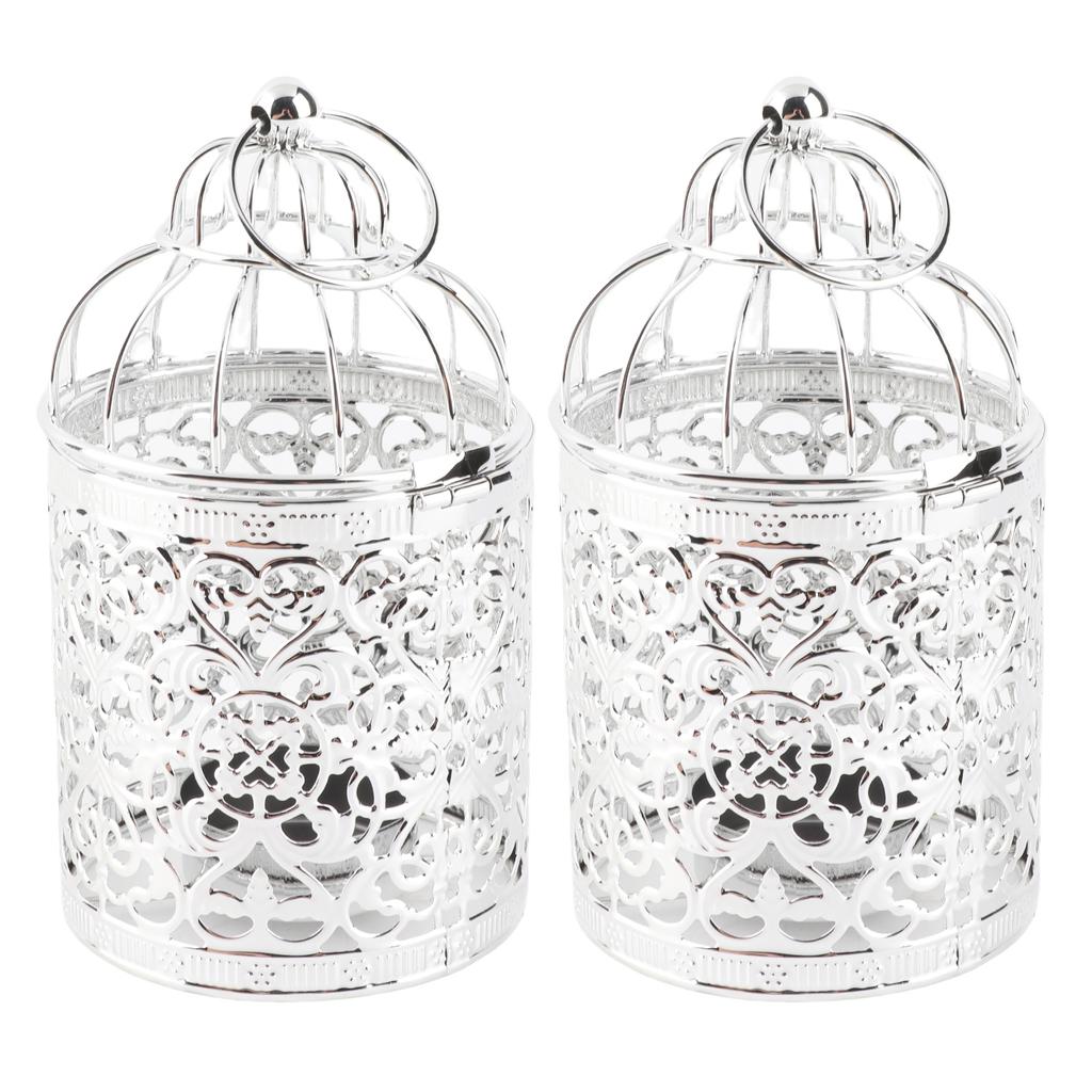 2 Pcs Bird Cage Candle Holder Vintage Exquisite Elegant Hollow Out Pattern Metal Candlestick for Party Decoration
