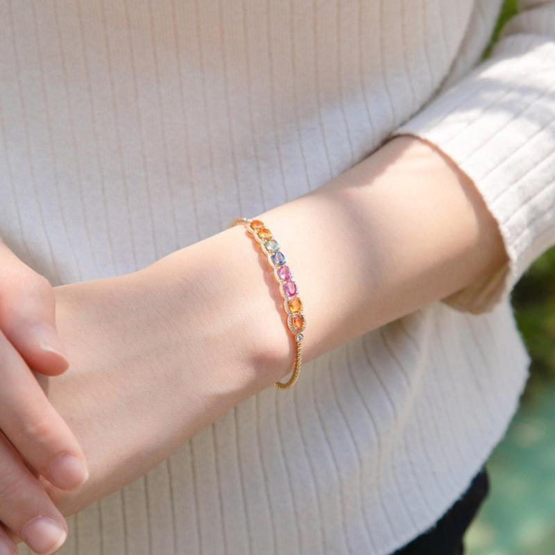 BELLA BOX Neues Temperament voller Diamantsimulation, Regenbogenfarbe, Turmalin-Schatzarmband, Geschenk für die Freundin zum Valentinstag