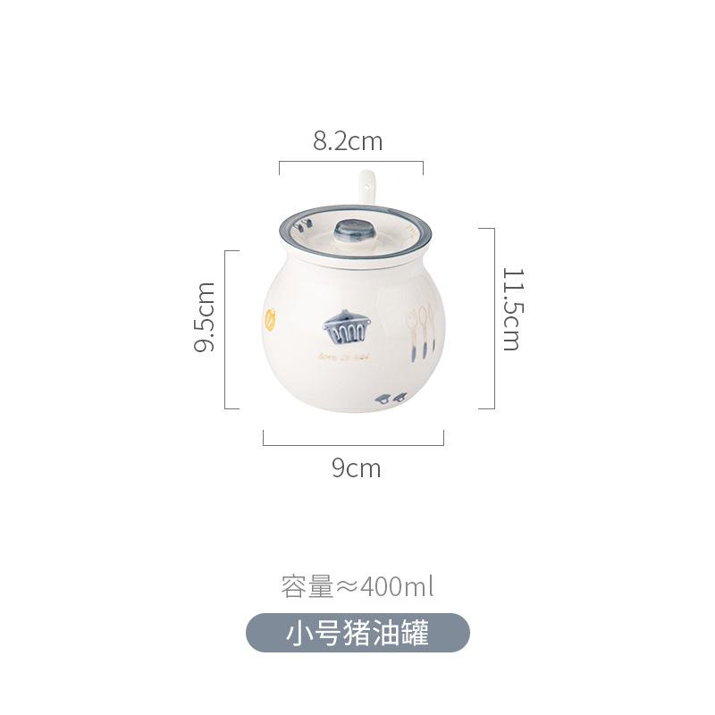 Ceramic Lard Jar Large Heat Resistant Kitchen Oil Container with Lid and Spoon for Home Cooking