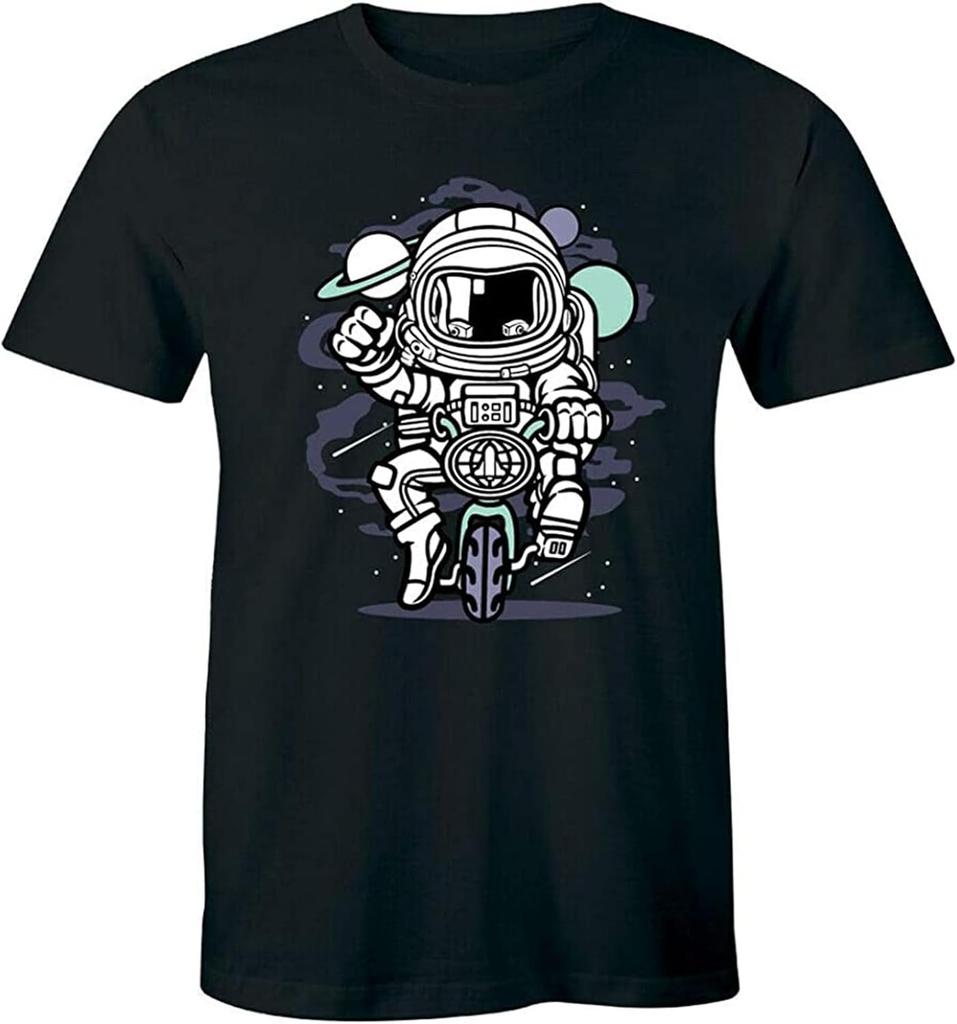 Short Sleeve?Funny Astronaut Biking in Space Planets T Shirt for Men Sweatshirt