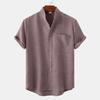 Men Stand Collar Half Placket Chest Pocket Short Sleeve Cotton Linen Shirt Solid Loose Breathable Casual Summer Blouse