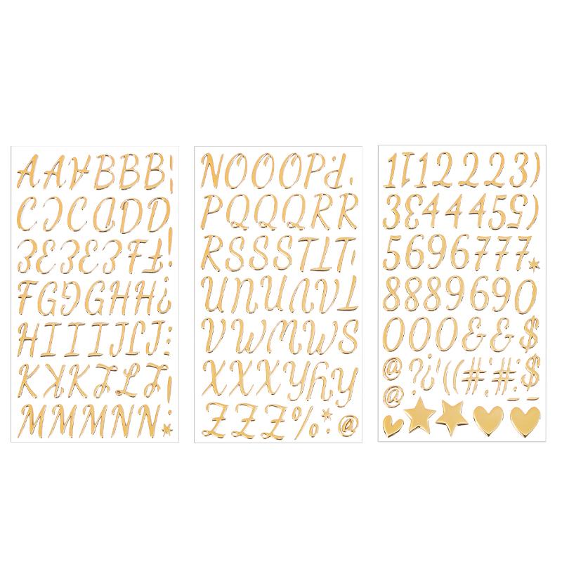 3 Sheets 3D Gold Letter Stickers Foam Alphabet Stickers and Number Sticker DIY Waterproof Aesthetic Art Fonts Decals Scrapbookin