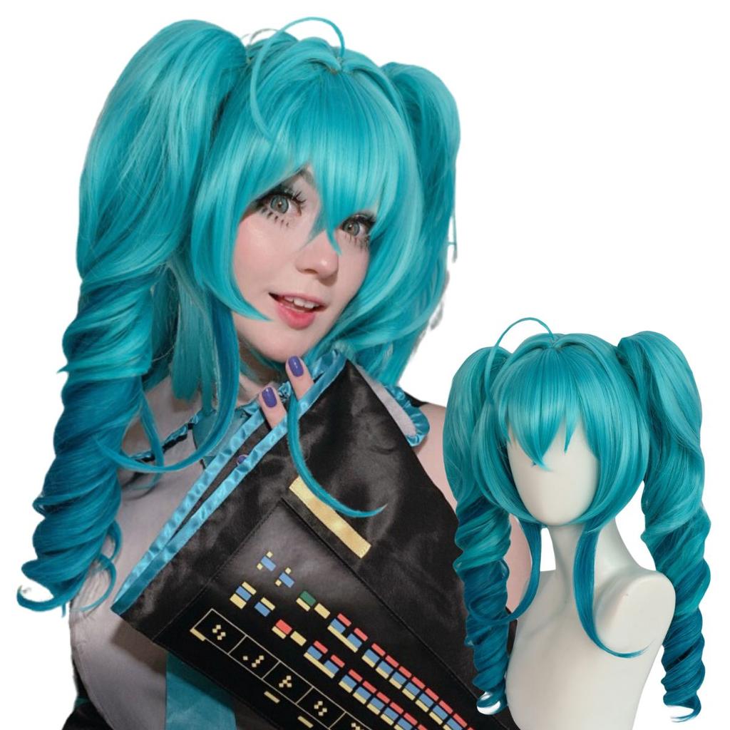 Blue Gradient Double Ponytail High Quality Synthetic Wig Virtual Singer Spiral Ponytail Wig Reality Show Wig