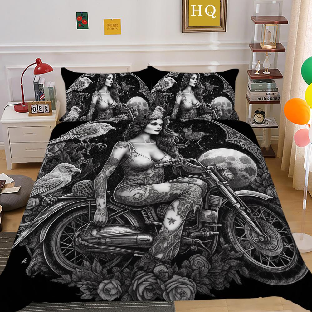 Beauty Skull Printed Bed Set Twin Size Polyester Comforter Cover Set Teen Design Superior Home Bedclothes