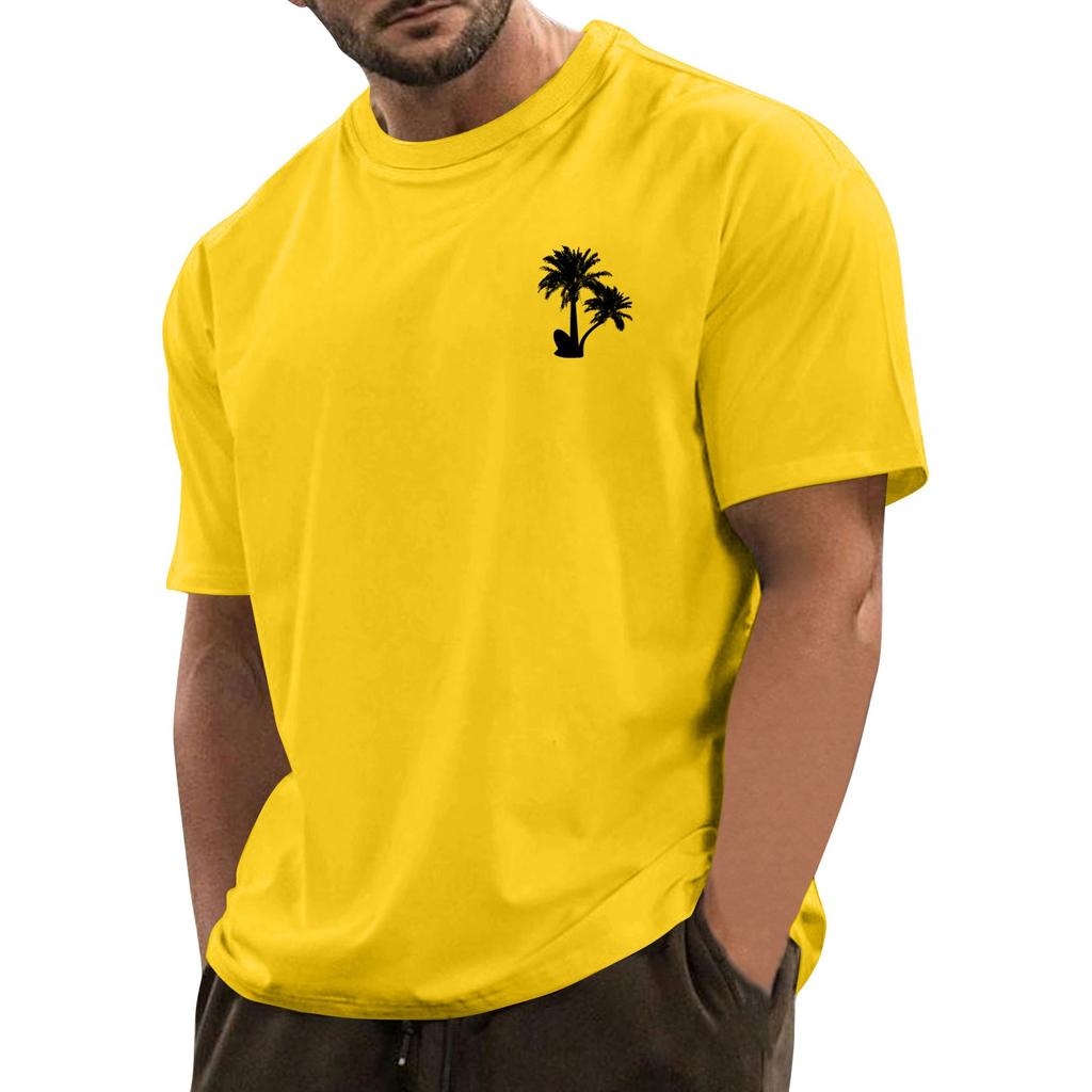 Men's Fashionable Casual Hawaiian Print Round Neck Short-Sleeved T-Shirt Top