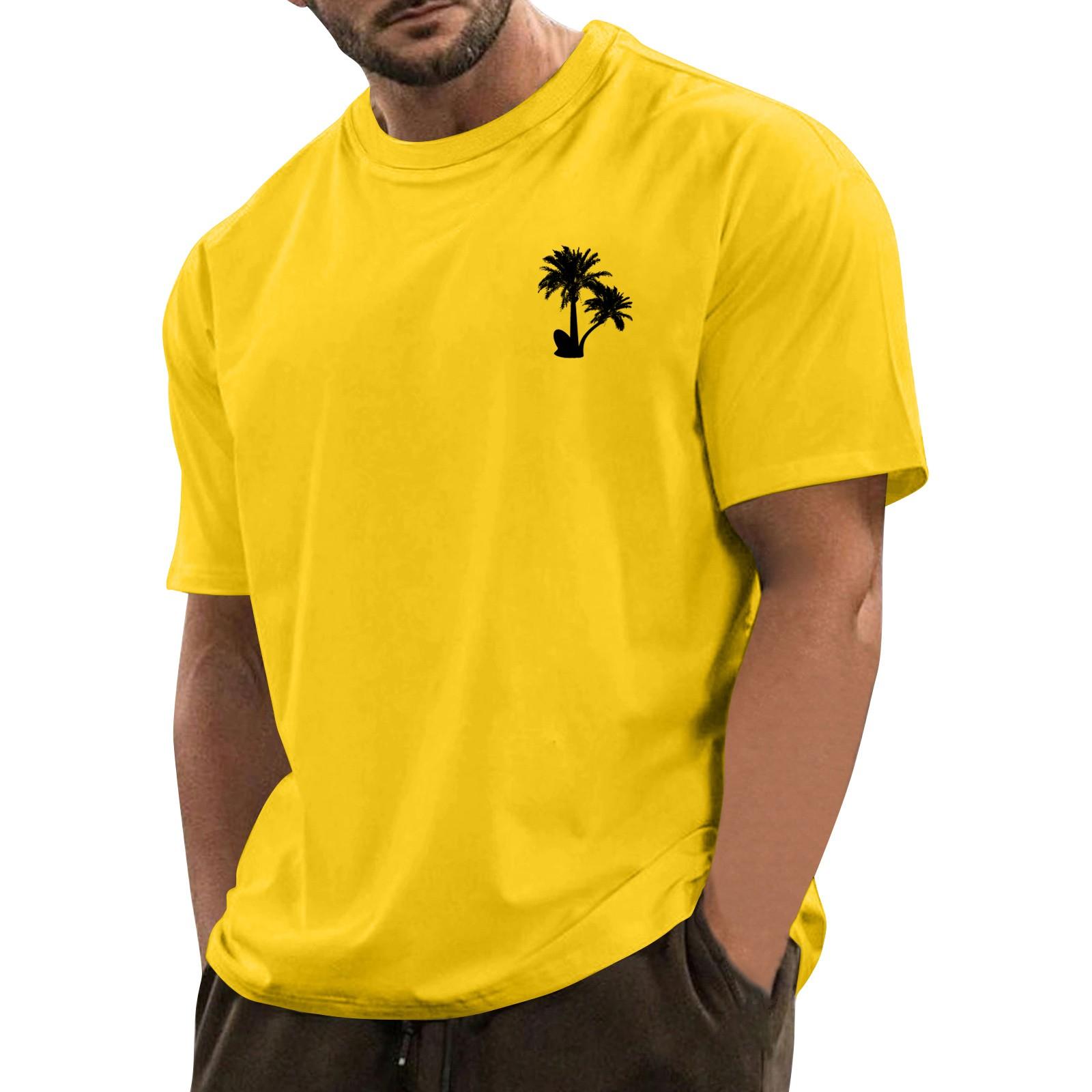 

Мужская модная повседневная футболка с круглым вырезом и короткими рукавами с гавайским принтом XL жёлтый
