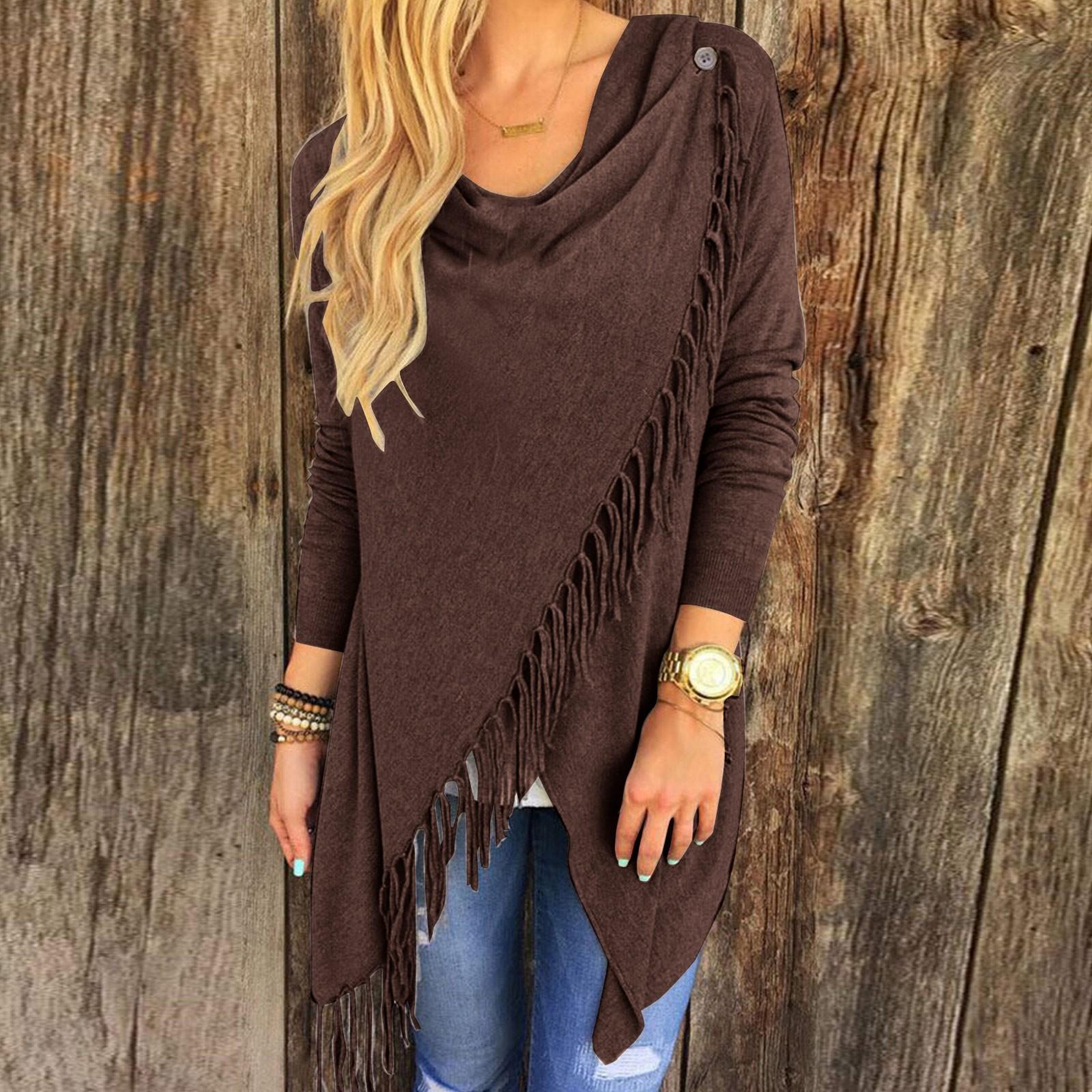 

Женские модные повседневные однотонные топы средней длины с кисточками для бодибилдинга XXL кофейный