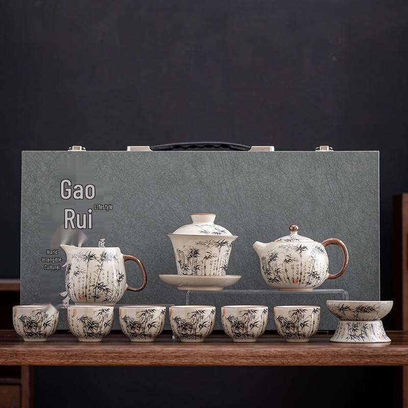 Chinese Handcrafted Ru Ware Ceramic Tea Set