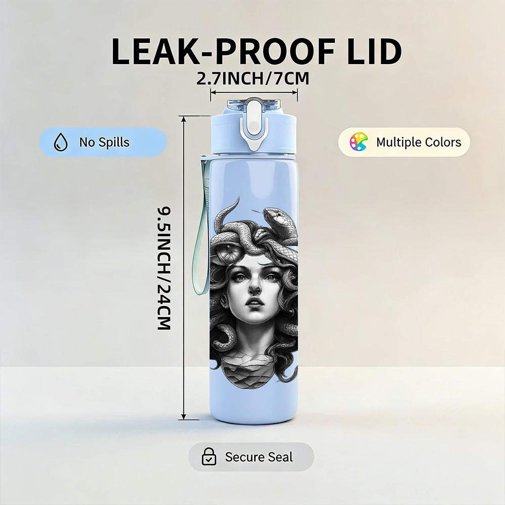 1PC Vintage Lady Sculpture Art 750ml Color Plastic Sports Water Bottle Leakproof Flip Straw Lid Suitable for Sports Office Home Use