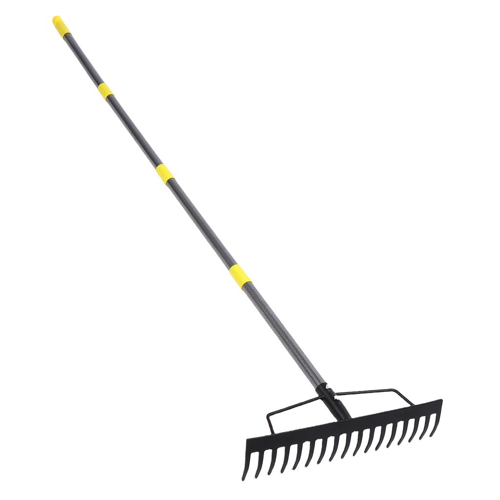 16 Tines Garden Rake Metal Heavy Duty Multifunctional Bow Rake for Leveling Soil Clearing Weeds Thatch