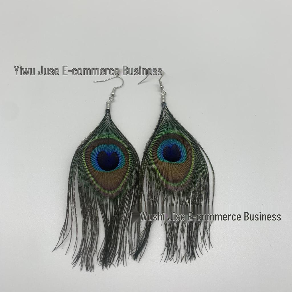 Colorful European Retro Peacock Feather Dangle Earrings - Versatile Ethnic Luxury Jewelry for Women