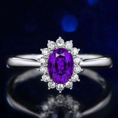 Colored Gemstone Princess Engagement Ring, Classic Full Diamond Zircon Oval Sapphire Ring for Women