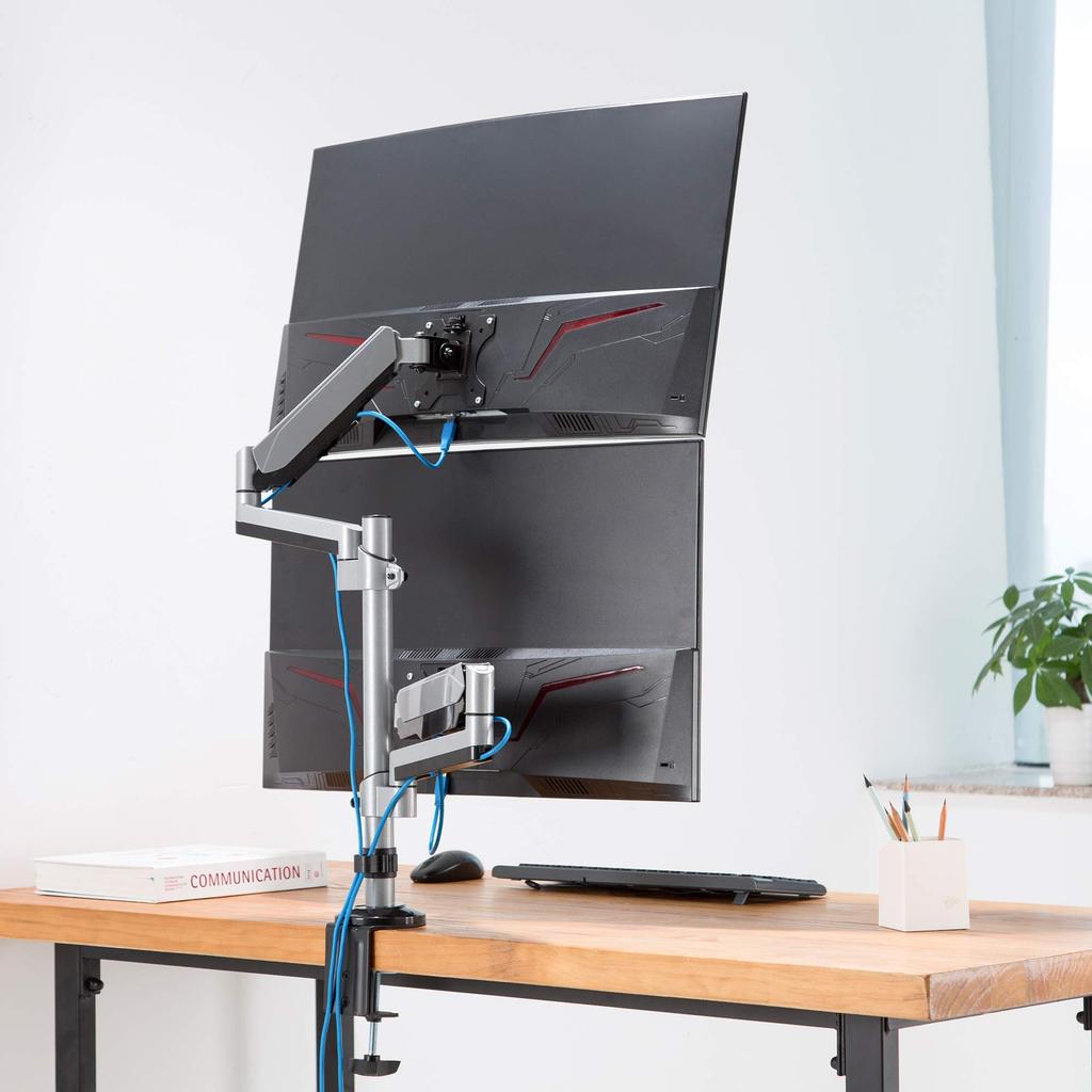 AVLT Monitor Arm Dual Supports Adjustment Gas Spring Type Display Arm Grommet Type Clamp Type VESA Stand Support Curved Display 2-Screen Up/Down