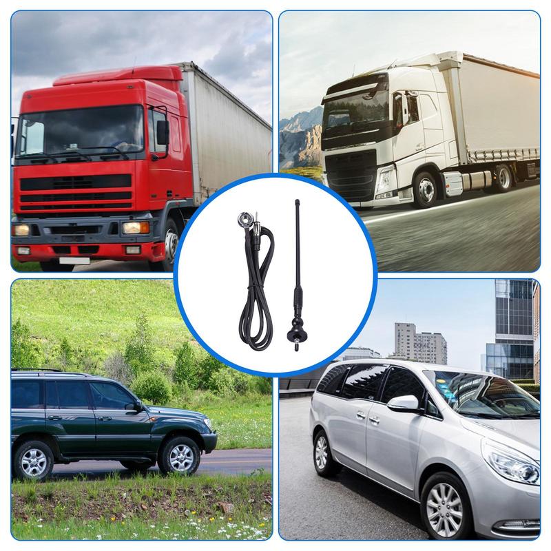 Car Antenna Amplifier AM/FM Portable Aluminum Alloy Car Aerial Black Signal Amplifier Screw Install Antenna Replacement For Car
