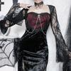 GMXIA Patchwork Dark Style Dress Sexy Slim-fit Wrap Hip Slit Lace Sleeves Feature Skirt