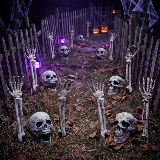 Halloween Skeleton Stakes Realistic Stake, Spooky Skull Hand Yard Human Bone Sign for Outdoor Garden Lawn Graveyard Decor Props