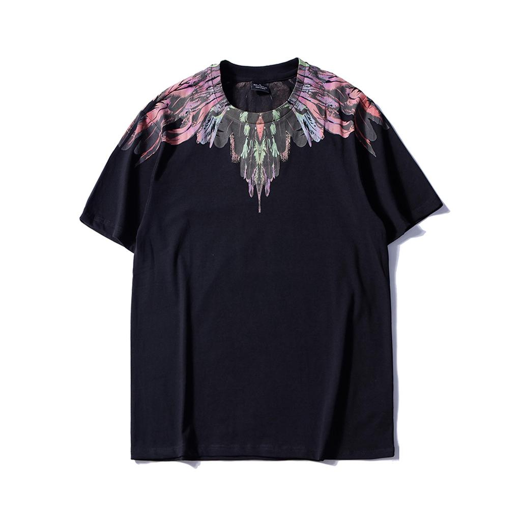 Marcelo Classic Phantom Wings Short Sleeve T-Shirt with Colorful Feathers and Lightning Design