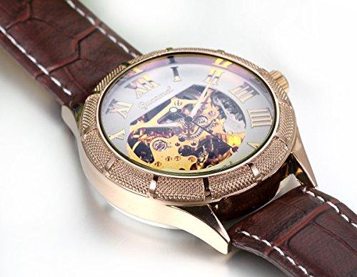 JewelryWe Herrenuhr mit Lederarmband, Klassisches und Schlichtes Design, Mechanisches Uhrwerk mit römischen Ziffern, Perfekt für Weihnachten oder Valentinstag