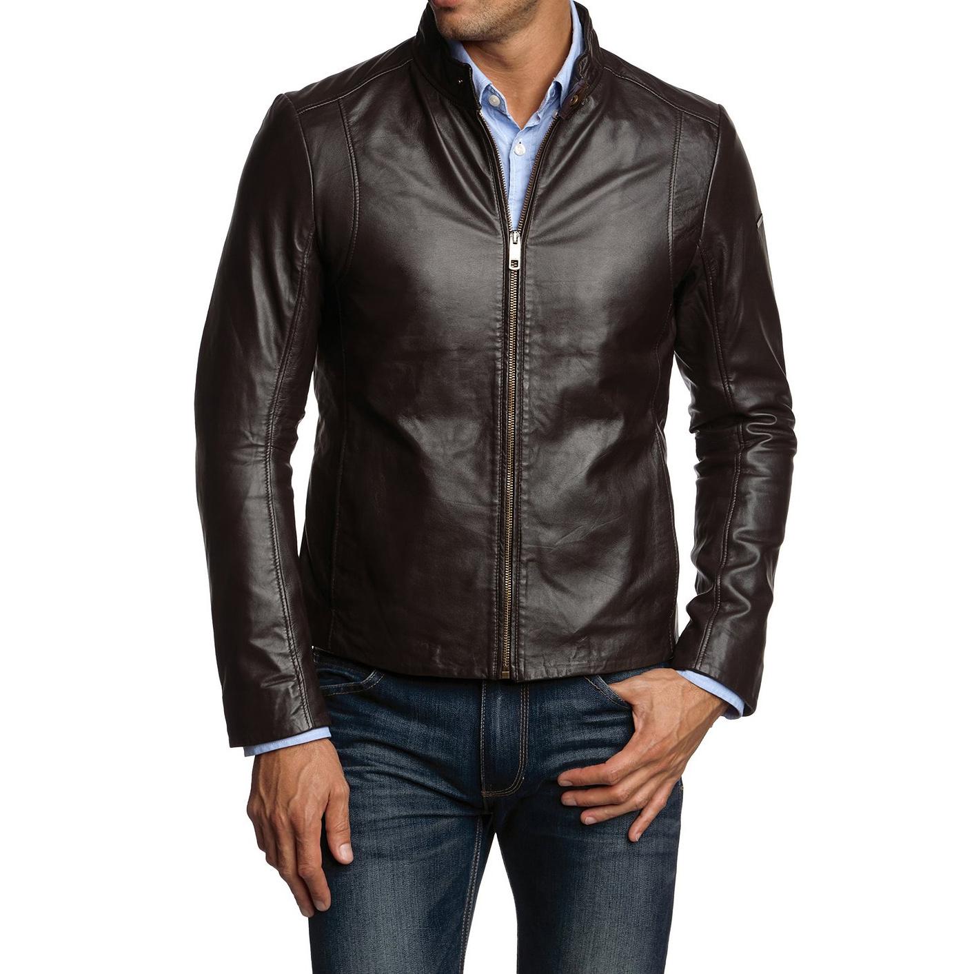 

SkinOutfit Men s Genuine Lambskin Brown Leather Jacket Stylish Motorcycle Bomber Biker Outerwear MJ 137 S коричневий